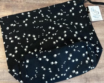 Divided Project Bag: Black & White Paws, Interior Pocket