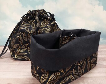 Includes interior Pocket!  Double Sack Divided Project Bag with pocket in Golden Leaves