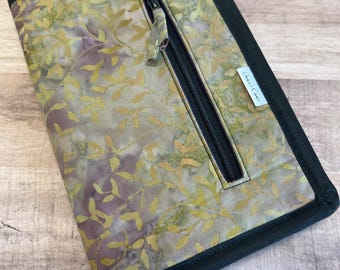 Crochet hook case for easy-grip style hooks in Green and Lavender Leaves - case only