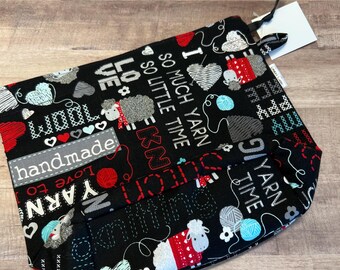 Includes interior Pocket!  Double Sack Divided Project Bag with pocket in Knitting Sheep Available in XS only