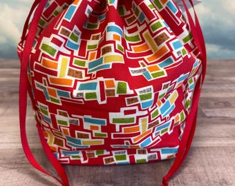 Single Sack Project Bags in Retro Bricks size medium only - Reversible