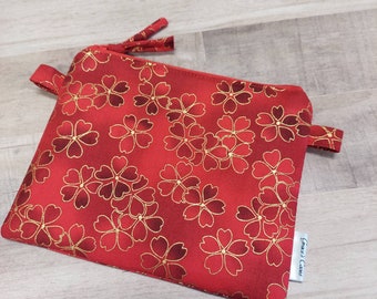 Pen Zip Pouch in Classic Red Cherry Blossom