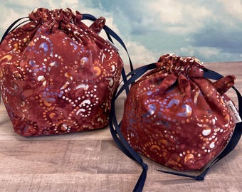 Single Sack Project Bags in Rust Batik - Reversible