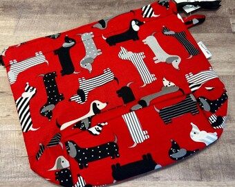 Includes interior Pocket!  Double Sack Divided Project Bag with pocket in Weenies