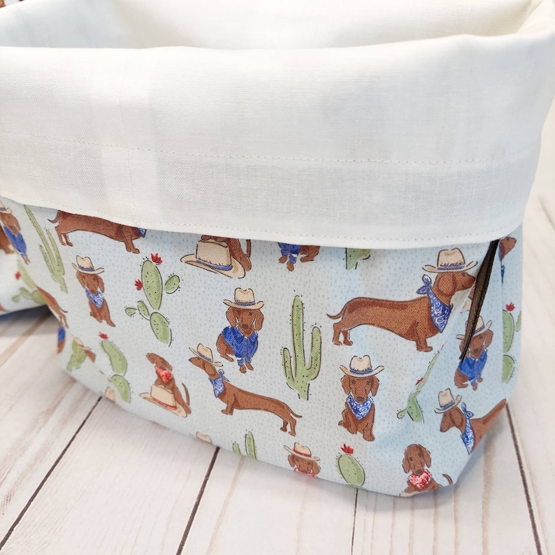 Available in three sizes Sale Double Sack Divided Project Bag with pocket in Cowboy Doxie