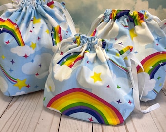 Includes interior Pocket!  Double Sack Divided Project Bag with pocket in Rainbows