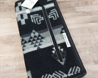 Single Point Needle or Tunisian Hook Case for 7" to 10" tools in Pendleton Wool Black and Grey