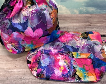 Includes interior Pocket!  Double Sack Divided Project Bag with pocket in Vibrant Floral