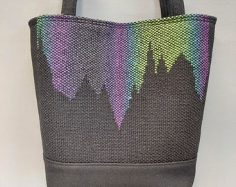 Handwoven Tote Bag in Handspun Northern Lights Panel