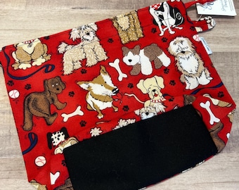 Includes interior Pocket!  Double Sack Divided Project Bag with pocket in Dogs