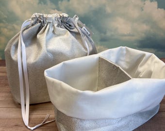 Includes interior Pocket!  Double Sack Divided Project Bag with pocket in Silver Sparkles