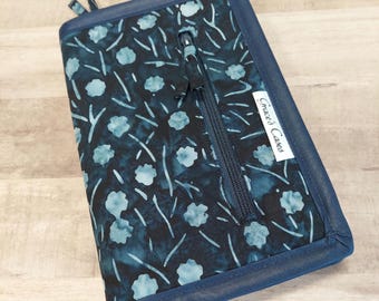Crochet hook case for easy-grip style hooks in Blue Batik - case only