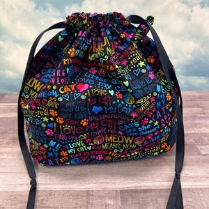 I Love My Cat Project Bag: Double Sack Knitting Bag with Pocket