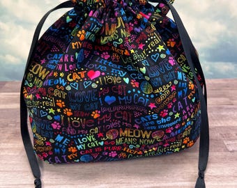 I Love My Cat Project Bag: Double Sack Knitting Bag with Pocket