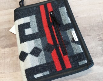 DPN or Crochet Hook Case in Black and Grey Pendleton Wool with Red Stripe