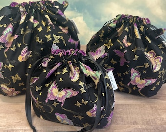 Jewel Butterfly Double Sack Project Bag with Divider Pocket