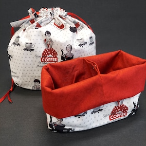 仕切り付きプロジェクトバッグ：ポケット付きミディアムダブルサック - Give Me Coffee