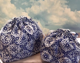Batik Double Project Bag with Divider Pocket - Knitting & Crochet