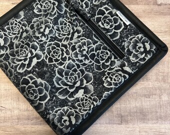 Large handle Crochet Hook case in Silver Floral - holds 7 hooks less than 7" tall