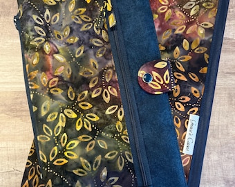 Deluxe knitting needle case for circulars, interchangeable tips, and short dpns in Batik Leaves