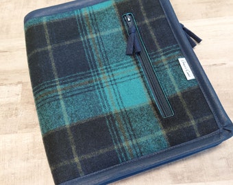 Large handle Crochet Hook case in Teal Plaid Pendleton Wool  - holds 6 hooks less than 7" tall