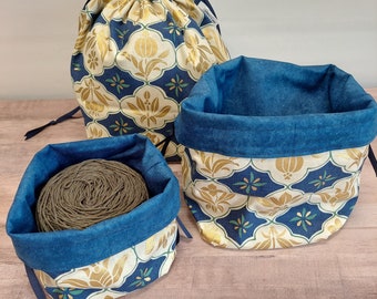 Gilded Tiles Single Sack Project Bags in three sizes - Reversible