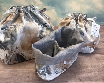 Includes interior Pocket!  Double Sack Divided Project Bag with pocket in Metallic Watercolor