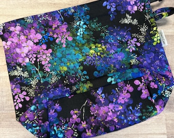 Includes interior Pocket!  Double Sack Divided Project Bag with pocket in Jewel Floral Available in XS only