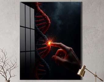 Glowing DNA Strand Glass Wall Art, Genetics Science Decor, Biology Teacher Gift, Medical Office Art, Double Helix Print