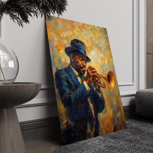 Jazz Trumpet Player Glass Wall Art – Colorful Impressionist Musician Print – Artistic Tempered Glass Decor & Gift for Music Lovers
