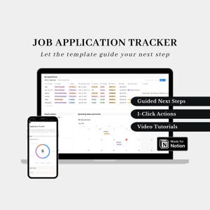 Plantilla de Notion para seguimiento de solicitudes de empleo, organizador de entrevistas, planificador de carrera, descarga digital.