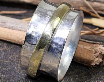 Gehämmerter Spinner Ring aus Sterling silber, handgefertigter Dreh ring, minimalistischer Fidget Ring