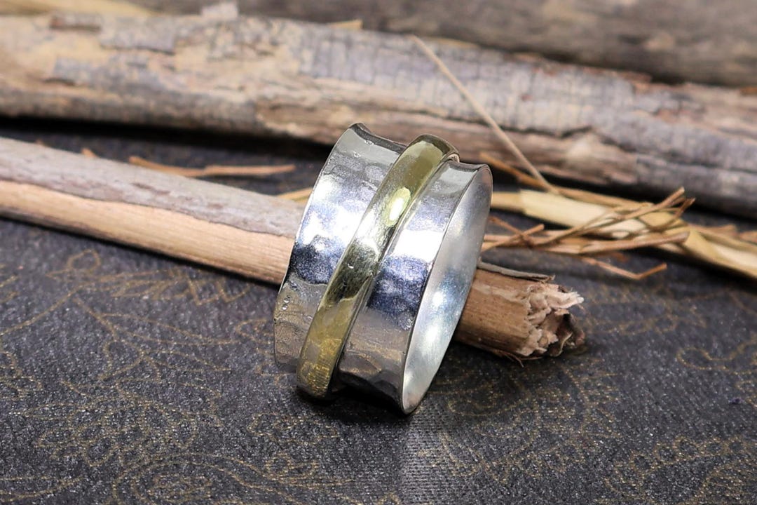 Handmade Hammered Sterling Silver Spinner Ring, Fidget Ring - Etsy