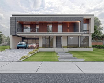 Vivienda nueva de dos plantas: paquete completo de planos arquitectónicos y estructurales con representaciones 3D y elevaciones.