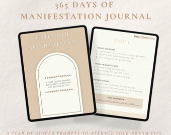 Diario di 365 giorni di manifestazione / Prompt guidati giornalieri, gratitudine, affermazioni e intenzioni / Diario digitale stampabile