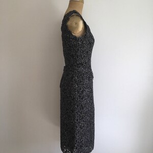 1950s 1960s Raffia Wiggle Dress Black and Silver 50s 60s Crochet image 3