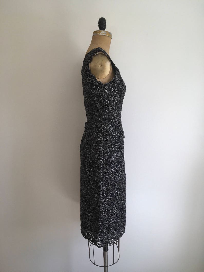 1950s 1960s Raffia Wiggle Dress Black and Silver 50s 60s Crochet image 3