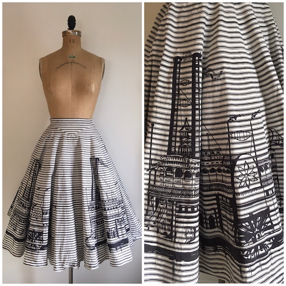 Vintage 1950s River Boat Circle Skirt 50s Border N