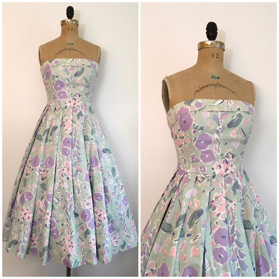 Vintage 1980s Laura Ashley Strapless Floral Garden