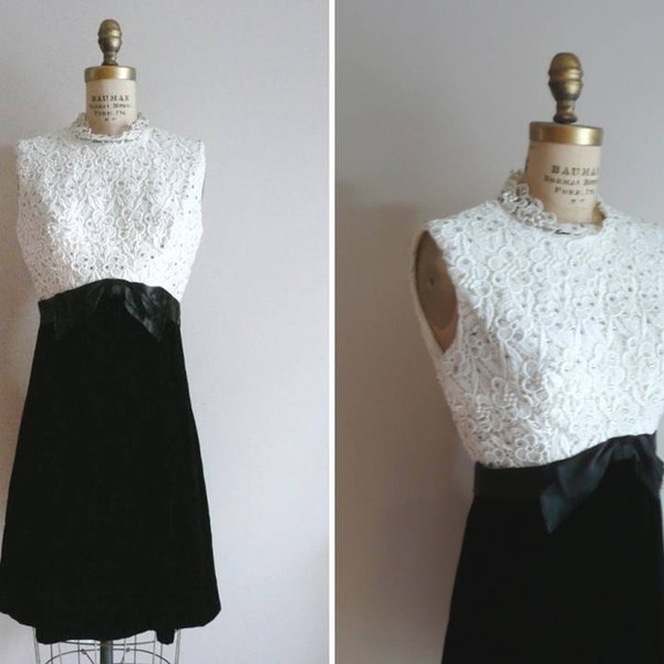 Vintage 1960s Dress Tuxedo Rhinestone Cocktail Party