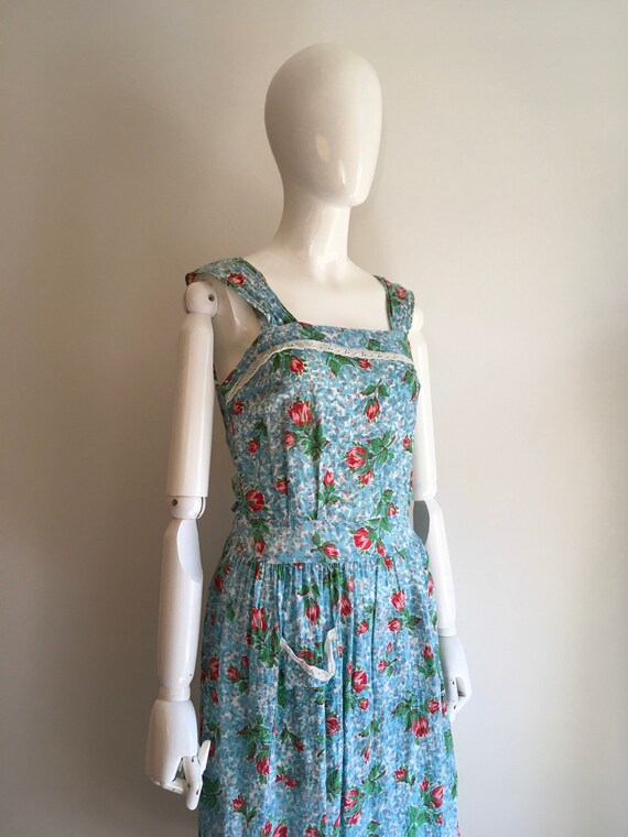 Vintage 1940s Rose Print Cotton Seer Sucker Pinaf… - image 3