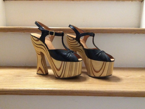 Vintage 1960s 1970s Wooden Platforms 60s 70s Lady