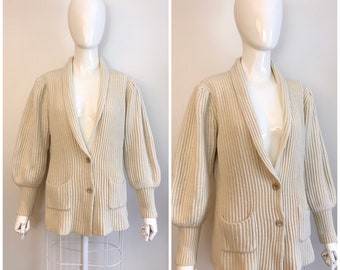 Vintage 1970s Does Turn Of The Century Knit Cardigan 70s Sweater Shawl Collar