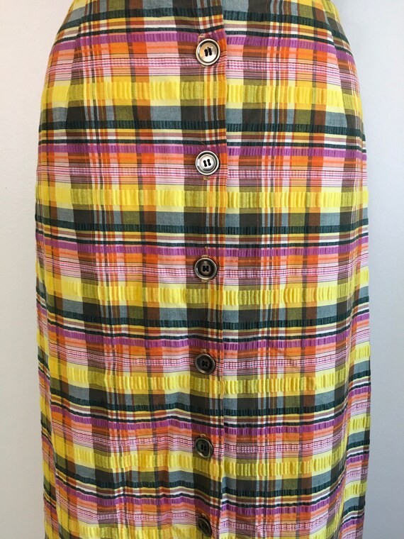 Vintage 1970s Prestige Yellow Plaid Maxi Skirt 70… - image 5