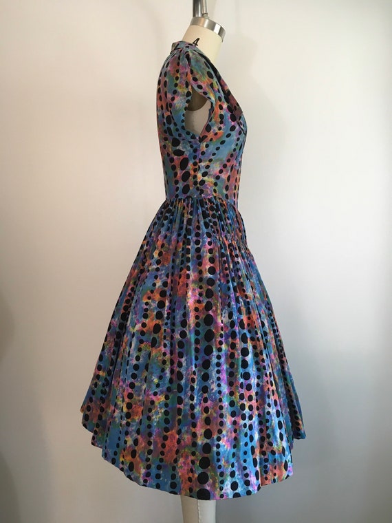 Vintage 1950s Rainbow Polka Dot Dress 50s Silk Dr… - image 4