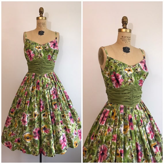 1950s Floral Poppies Sundress 50s Vintage Cotton D