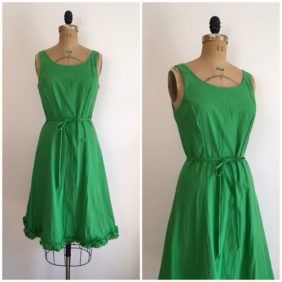 Vintage 1970s 1980s Serbin Green Ruffle Sundress 7