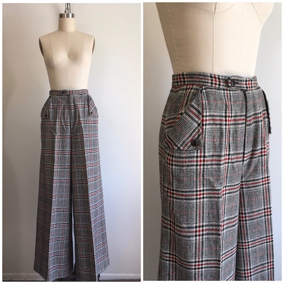 1970s Tweed High Waisted Pants 70s Wide Leg