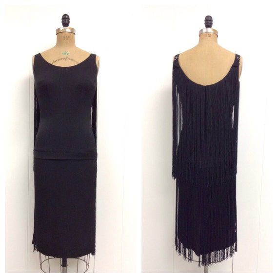 1950s Black Fringe Dress 50s Sydney North