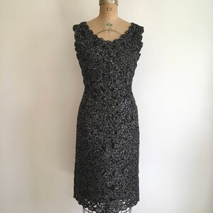 1950s 1960s Raffia Wiggle Dress Black and Silver 50s 60s Crochet image 2